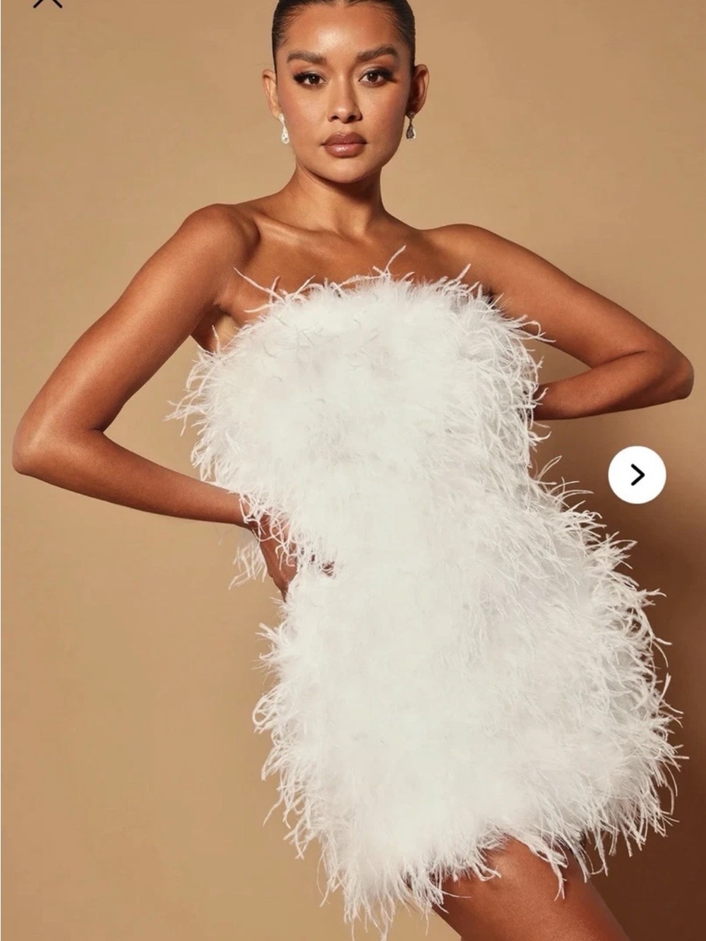 Fashion Nova White Feather Strapless Mini Dress - Bachelorette Bridal - Size L